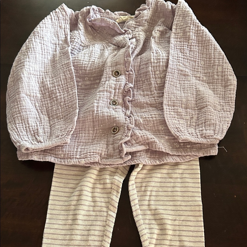 Jessica Simpson Lavender Button-Up Top and Striped Pants Set